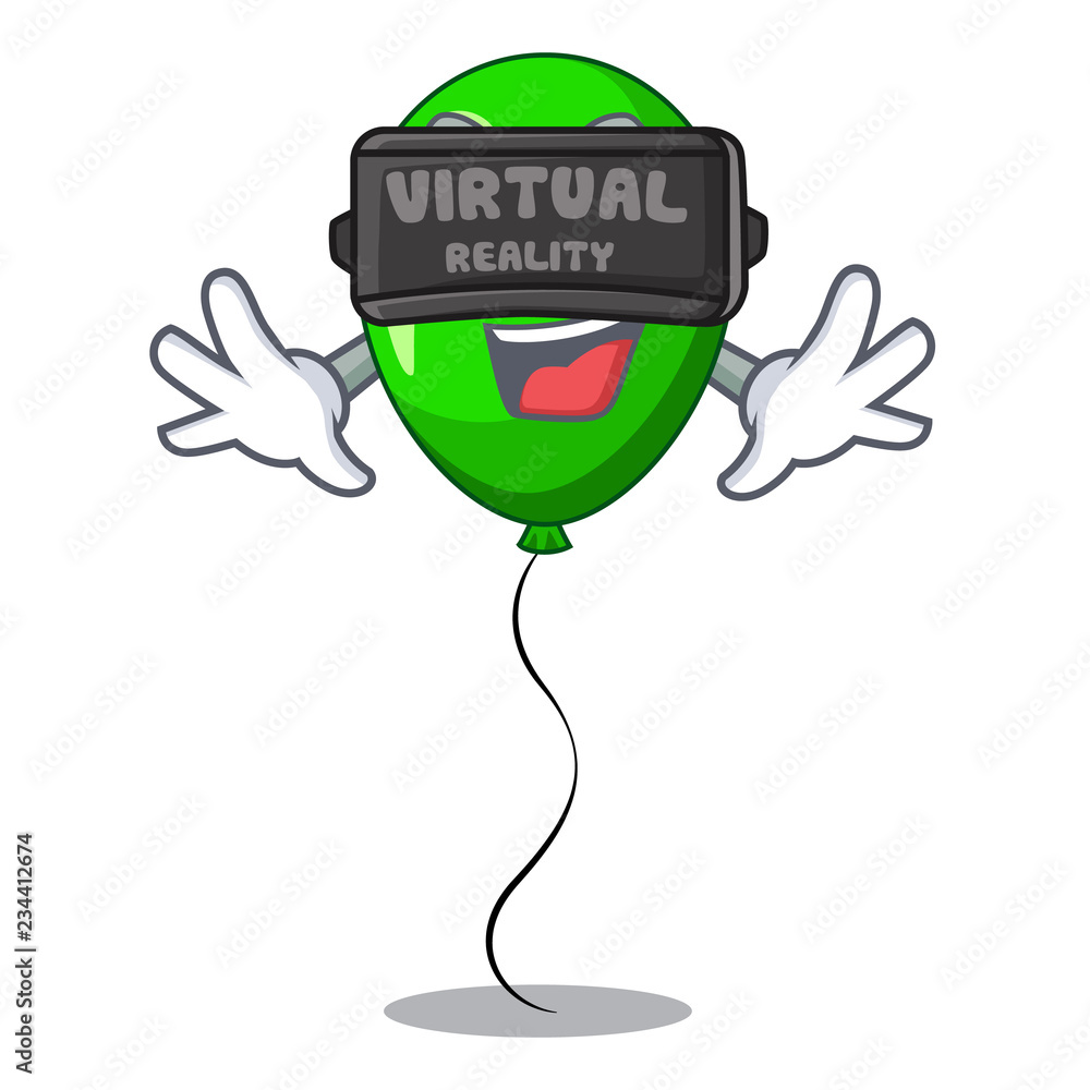 Sticker Virtual reality green ballon with cartoon ribbons beautiful