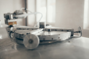 Production of milk and yogurt at the plant. Metal units and tanks for storage and transportation.
