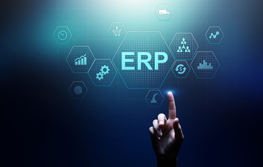 ERP - Enterprise resource planning business and modern technology concept on virtual screen.