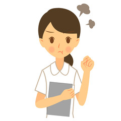 職業　看護師　女性　怒る　上半身