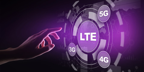 LTE band, mobile internet and telecommunication technology concept on virtual screen.