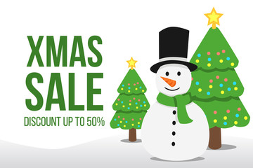 Christmas sale poster template with snowman. vector illustration