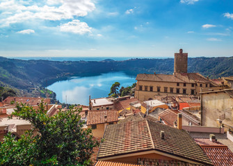 Nemi (Italy) - A nice little town in the metropolitan city of Rome, on the hill overlooking the Lake Nemi, a volcanic crater lake. Here a view of historic center.