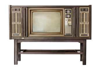 old television with leg or stand  isolated on white background.