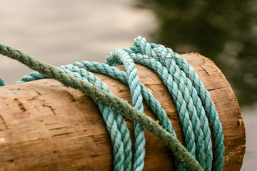 Rope knot on a raft