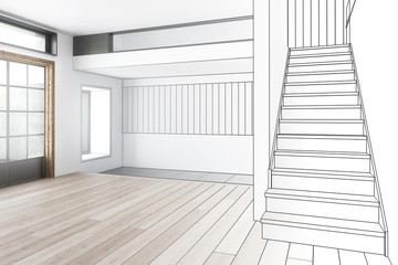 Raumgestaltung beim Hausbau (Zeichnung)