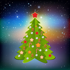 Christmas greeting with tree and decorations