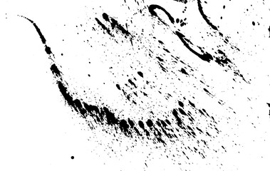 Ink grunge drops texture. Black hand drawn splashes and stains on white background.