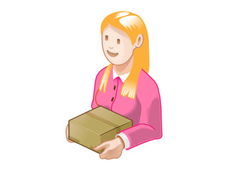 ダンボール箱を受け取る女性