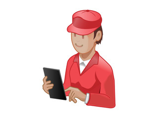 タブレット端末を使う男性スタッフ