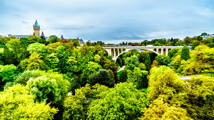 Vallé de la Pétrusse (Petrusse Park) below the Pont Adolphe Bridge and in the city of Luxumbourg.
