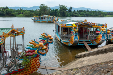 Fototapeta premium Traditional Dragon Boat on the Perfume River in Hue, Vietnam
