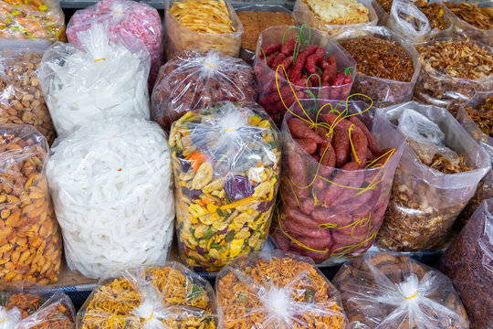 Dried seafood in the local market in Hue, Vietnam.