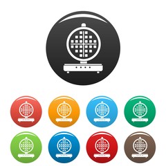 Round waffle machine icons set 9 color vector isolated on white for any design