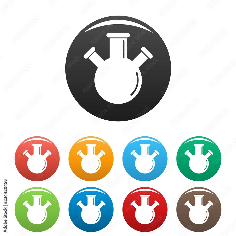 Poster triple flask icons set 9 color vector isolated on white for any design
