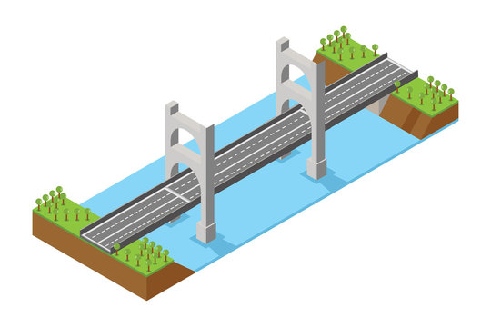 isometric illustration of a bridge, vector illustration