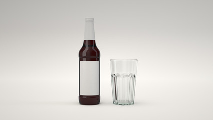 Mock up of beer bottle and an empty glass