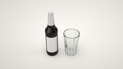 Mock up of beer bottle and an empty glass