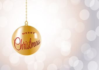 Merry Christmas ball on iridescent glitter festive empty background. Shiny sparkles swirling in air.