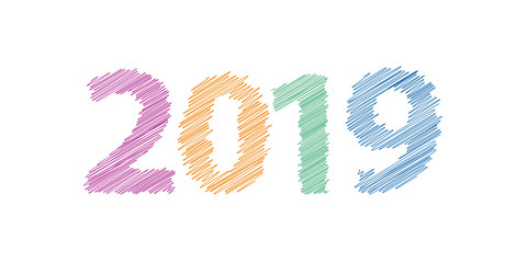 Abstract new year 2019, vector creative text scrawled in pen
