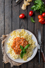 Farfalle pasta with tomato sauce