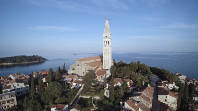 Rovinj croatia old town view aerial drone footage rovigno croatia city.