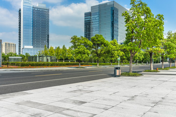 urban road with cityscape in Suzhou，China