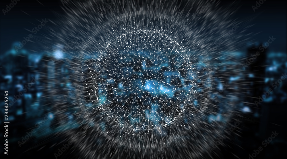 Poster Connections system sphere and datas exchanges 3D rendering
