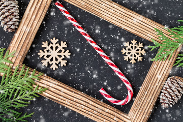 Christmas decoration with photo frame. Free space for text