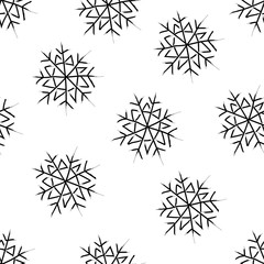 Snowflakes. Snow winter. Seamless vector pattern. Hand linear cartoon drawing on white background.