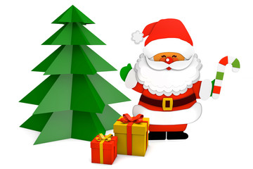 3d rendering paper cut of santa claus and deer snowman figurines christmas holiday