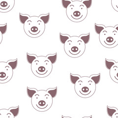 Pig. Seamless vector pattern. Symbol of the year 2019. Smilies.