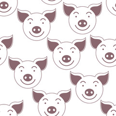 Pig. Seamless vector pattern. Symbol of the year 2019. Smilies.