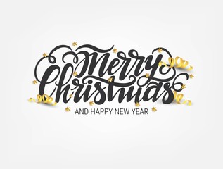 Vector hand drawn christmas lettering. Merry Christmas and happy new year. Holiday illustration