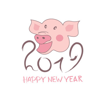 Pig. Symbol of the year 2019. Pets. Smilies animals. Set of vector images.