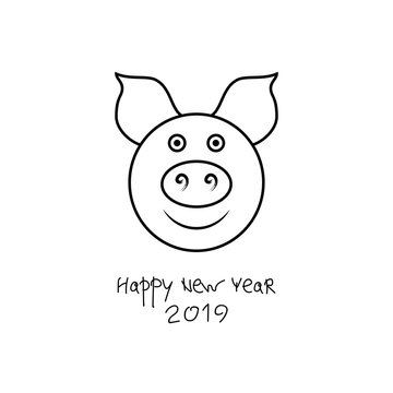 Pig. Symbol of the year 2019. Pets. Smilies animals. Set of vector images.