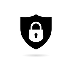 Black Web security icon or logo shield, black shield 