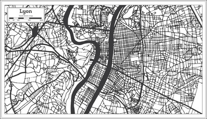 Lyon France City Map in Retro Style. Outline Map.