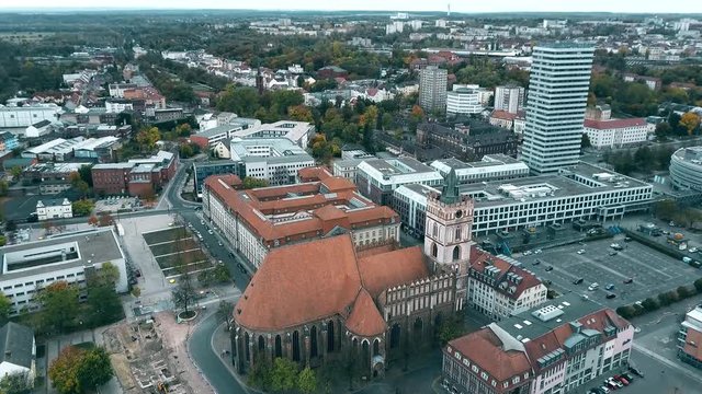 Aerial shot of St. Marienkirche church in Frankfurt on the Oder. Germany