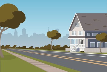 Vector illustration road along the inhabited city