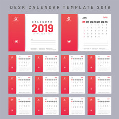 Set of 12 months yearly desk calendar design for 2019 with space for your important notes.