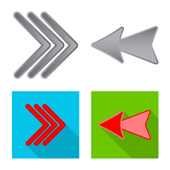 Vector illustration of element and arrow symbol. Set of element and direction vector icon for stock.