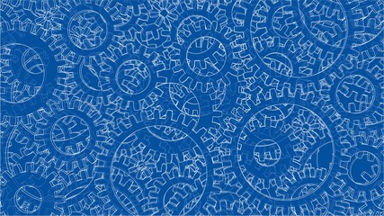 Background consisting of gears. Blueprint Style