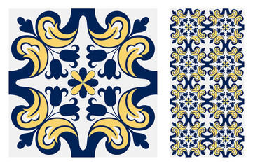 tiles Portuguese patterns antique seamless design in Vector illustration vintage