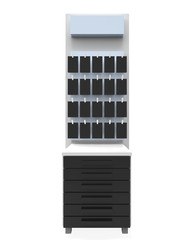 phone accessory display stand, retail display stand with hook for product , display stands isolated on white background. 3d illustration