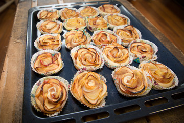 oven dish with homemade apple cakes