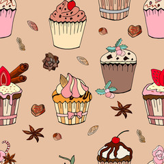 Сhristmas seamless pattern with desserts.Merry christmas seamless pattern vector