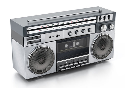 Vintage cassette player isolated on white background. 3D illustration