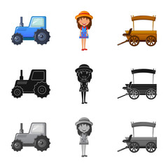 Vector illustration of farm and agriculture sign. Collection of farm and plant stock vector illustration.