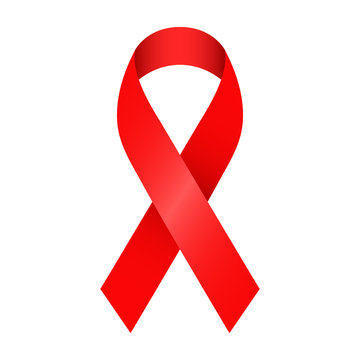 Red ribbon badge for awareness programs like aids in december month. isolated medical vector illustration for prevention and charity campaigns.